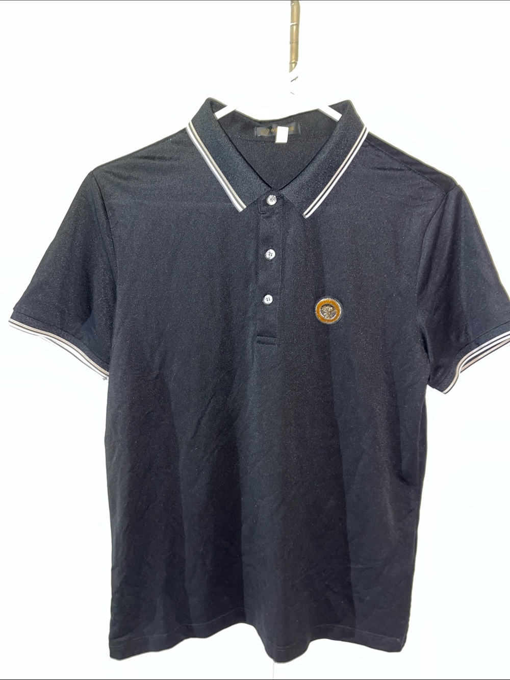 Versace Black Gold Polo Shirt with Medallion Logo Golf Tennis Shirt M 48